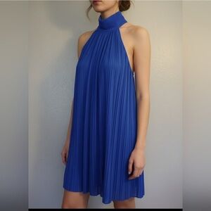 Naked Zebra Royal Blue Pleated Mini Dress